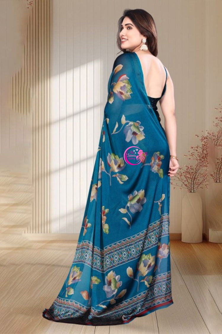 Floral Printed Pure Chiffon Saree