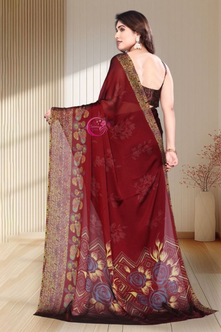 Floral Printed Pure Chiffon Saree