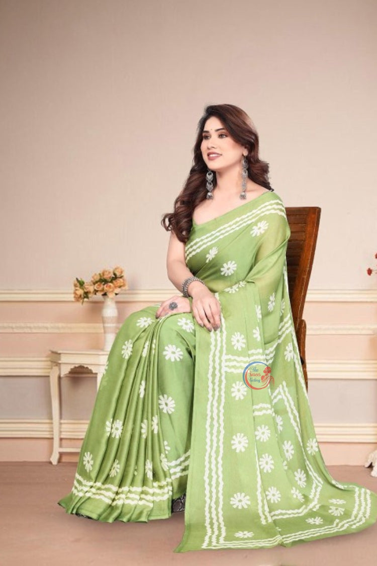 Batik Pure Chiffon Block Print Saree