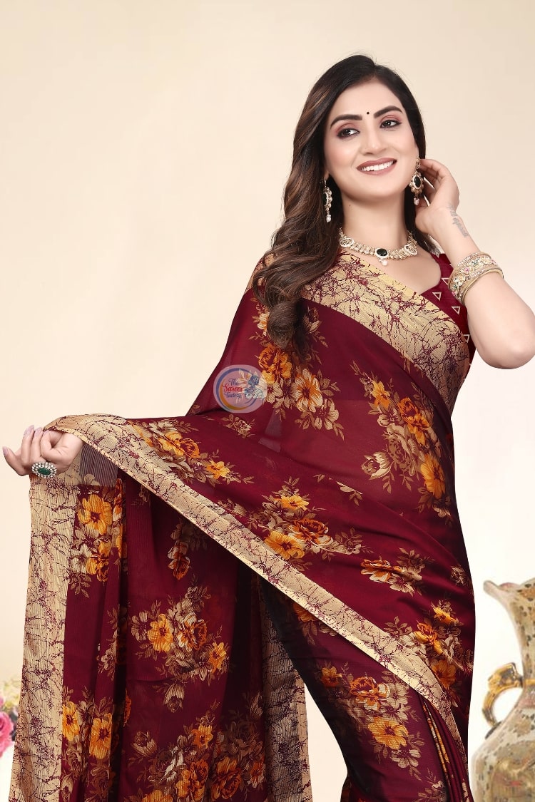 Printed Daily Wear Chiffon, Georgette Saree
