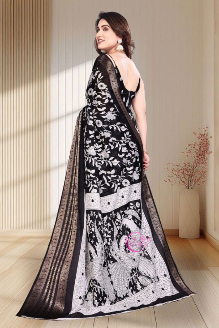 Floral Printed Woven Design Zari Saree