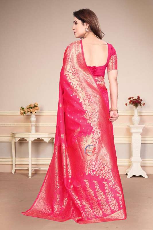 Traditional Pink Banarasi Silk Saree with Golden Zari Work