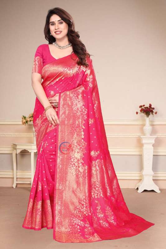 Traditional Pink Banarasi Silk Saree with Golden Zari Work