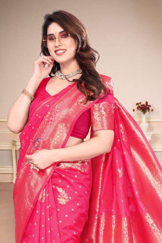 Traditional Pink Banarasi Silk Saree with Golden Zari Work