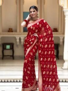 Karva Chauth red saree with golden border