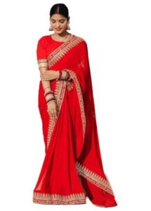 Festive red saree for Karva Chauth